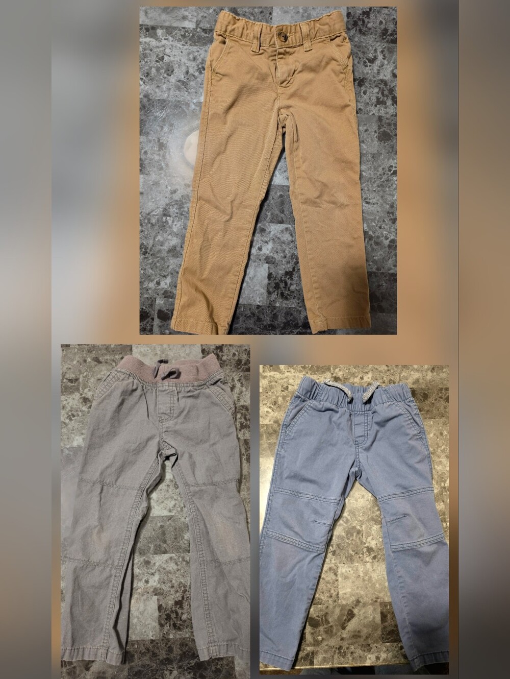 3 Pairs 4T Pants - Tan, Gray, Blue